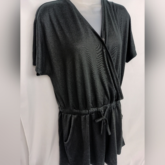 2/$30 Black Wrap-Style Short Sleeve Summer Stretchy Romper (#915) - Picture 3 of 8